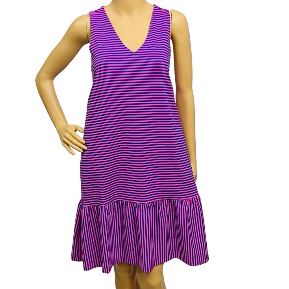 Sailor Sailor Resort Dress Juicy Fuchsia Blue Striped Ruffle Pullover